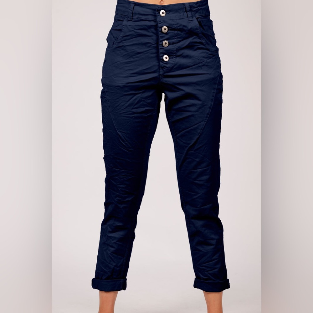 LAYERS Made In Italy Blue High-Waisted Button-Up Pants